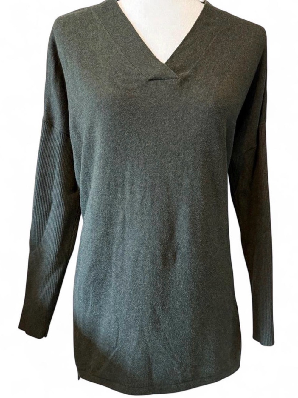 Style & Co. Olive Green V-Neck Tunic Sweater